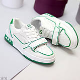 Комбинированные белые зеленые женские кроссовки шнуровка липучка цвет в ассортименте (обувь женская), фото 2