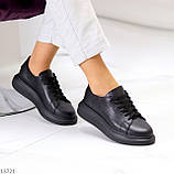 Черные женские кожаные кеды криперы на утолщенной подошве натуральная кожа флотар (обувь женская), фото 9