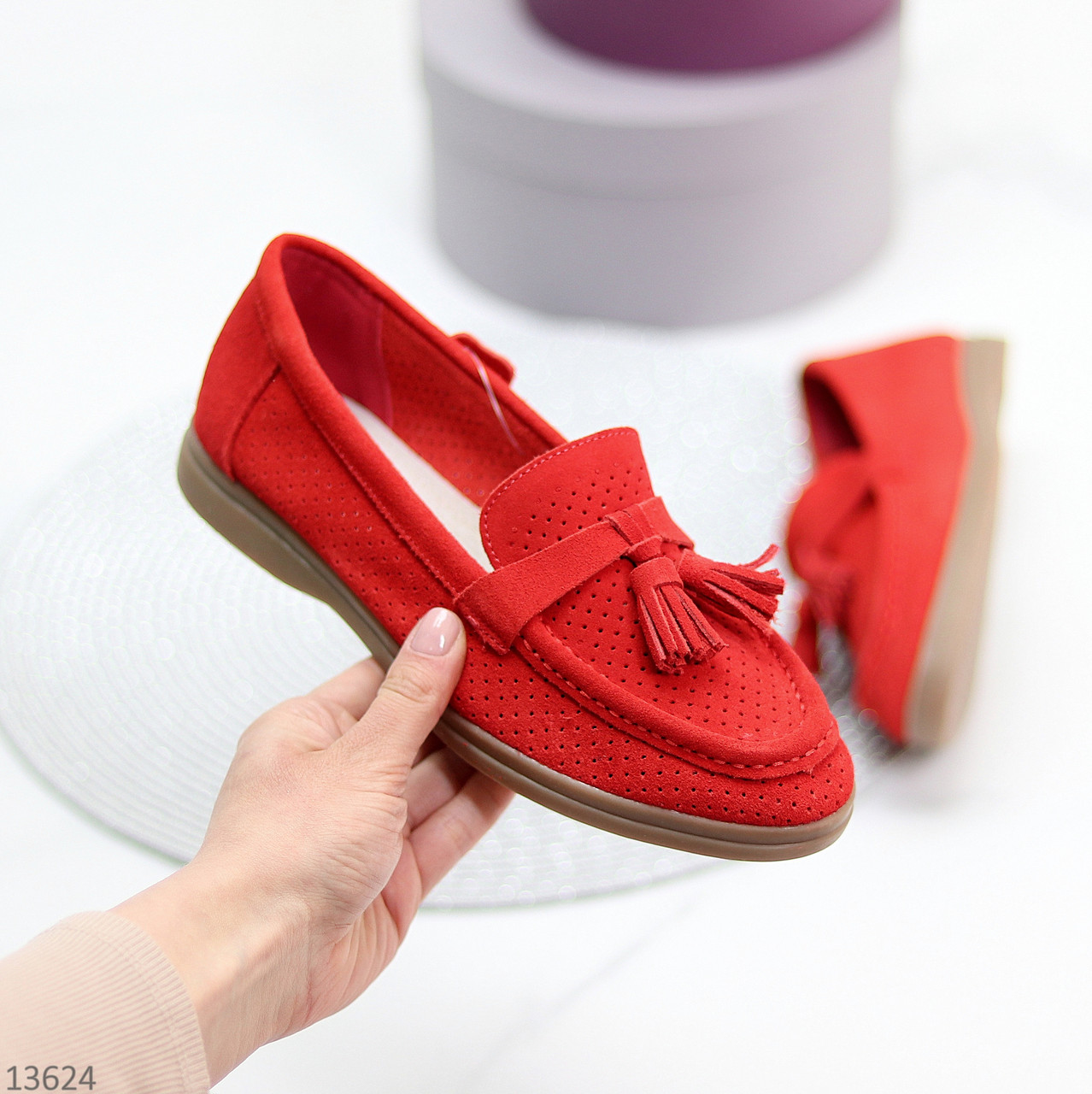 Классические удобные замшевые женские красные мокасины натуральная замша (обувь женская)