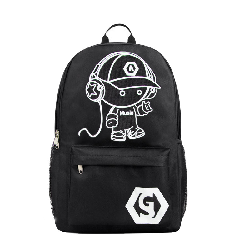 Черный рюкзак для подростка "Мальчик в наушниках", светящийся рюкзак для школы с USB, ранец тканевый (TS) - фото 5 - id-p1604164530