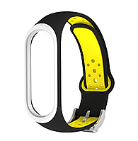 Ремешок Nike style с металлической застежкой для фитнес-браслета Xiaomi Mi Band 4 и 3 Черный с желтым