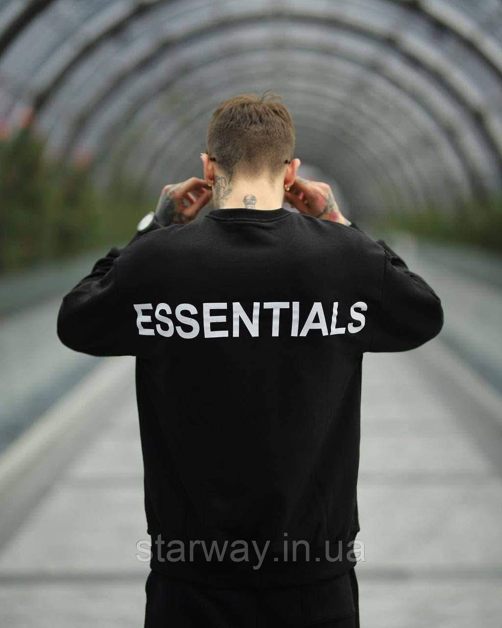 Чорний світшот | кофта essentials white logo