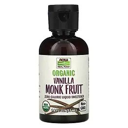 Organic Monk Fruit Liquid Sweetener Vanilla Now Foods 53 мл