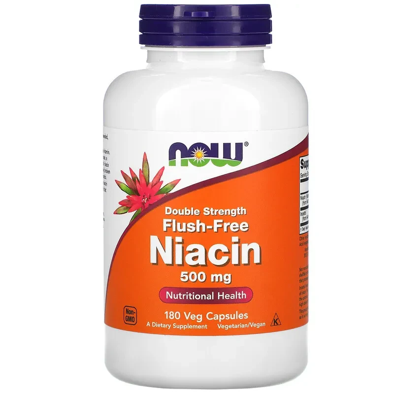 Niacin Flush-Free Double Strength 500 мг Now Foods 180 капсул