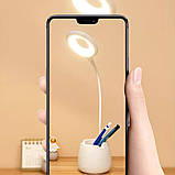 Акумуляторна музична настільна лампа підставка для ручок світлодіодна usb підключенням сенсорна біла, фото 8