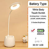 Акумуляторна музична настільна лампа підставка для ручок світлодіодна usb підключенням сенсорна біла, фото 9