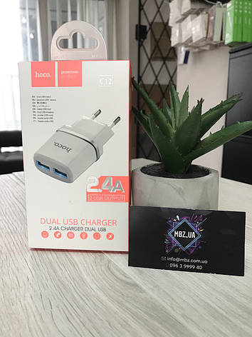 Зарядний пристрій Адаптер Hoco C12 Dual USB Charger 2.4A white Зарядний пристрій, фото 2