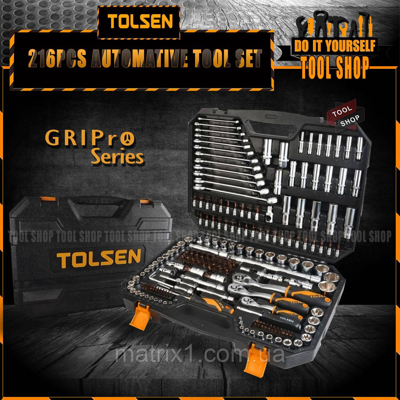 Набір інструменту універсальний, 216 предметів GRIPro Series TOLSEN 15147