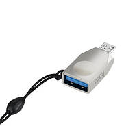 Переходник для синхронизации данных MicroUSB штекер на USB гнездо HOCO UA10 Серый