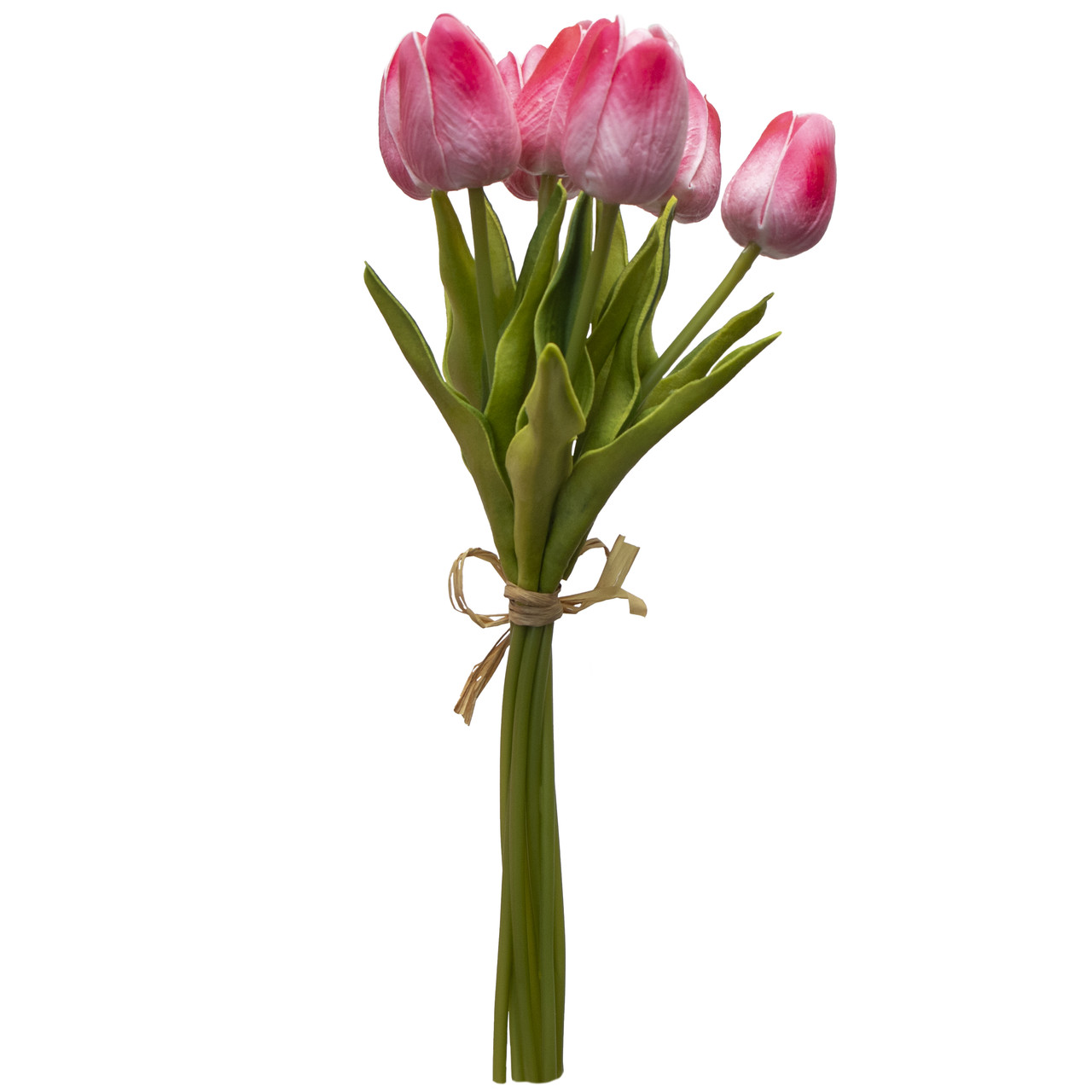 Штучний букет квітів, 7 тюльпанів, рожевий, тканина, поліуретан, 30 см (631178)