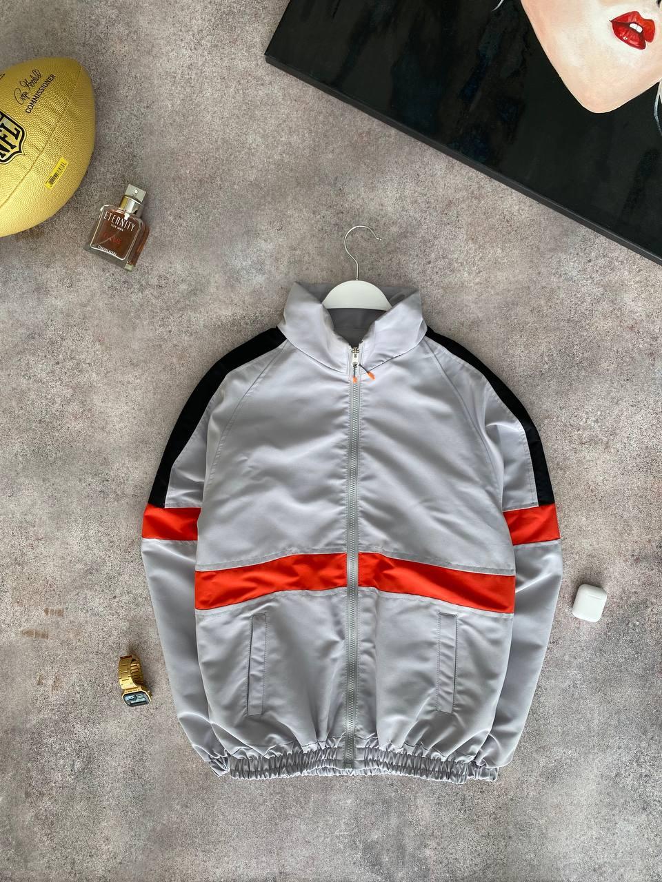 Вітровка чоловіча куртка світло-сіра з червоним демісезонна осінь весна Туреччина, фото 1