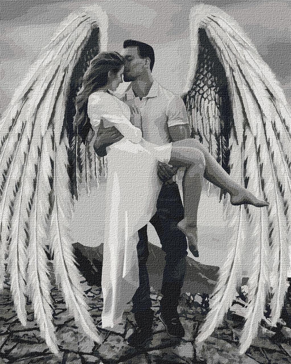 Картина за номерами 40×50 см Чорно-біла. Мій янгол-охоронець. Ідейка КНО4511, фото 1