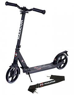 Самокат Maraton Comfort чорний із переднім амортизатором, підніжка