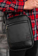 Черная универсальная сумка мессенджер с внешним карманом