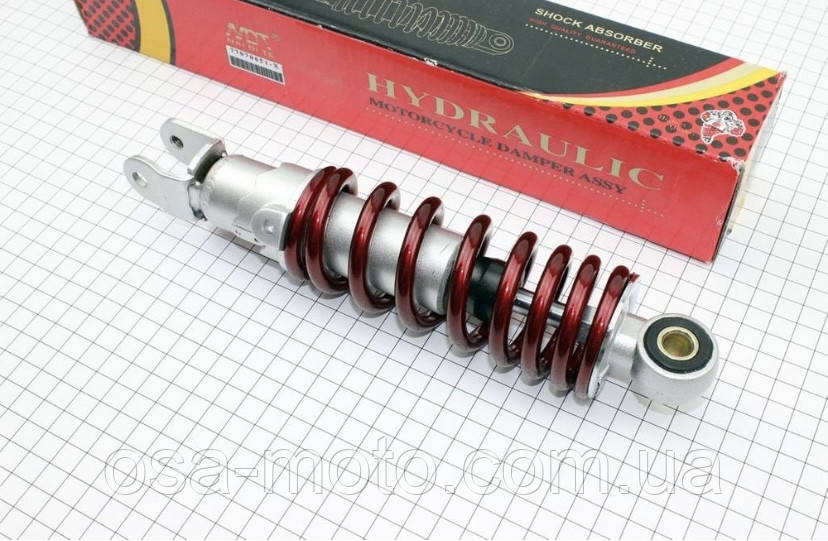 Амортизатор задній GY6/Yamaha/Honda/Suzuki — 235 мм*d53мм (втулка 10 мм/вилка 8 мм) регулювання, червоний