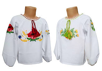 Вышитая рубашка для девочки с габардина с вышивкой цветами