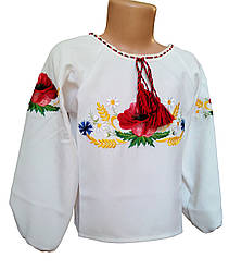 Вышитая рубашка для девочки с габардина с вышивкой цветами Маки