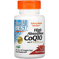 Коэнзим Q10, Doctor's Best "High Absorption CoQ10 with BioPerine" с биоперином, 400 мг (60 капсул)