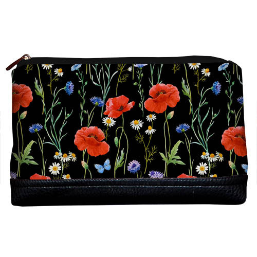 Косметичка дорожня жіноча Lovely Маки і волошки на чорному фоні 26x15x8 см (KK_22U001_BL), фото 1