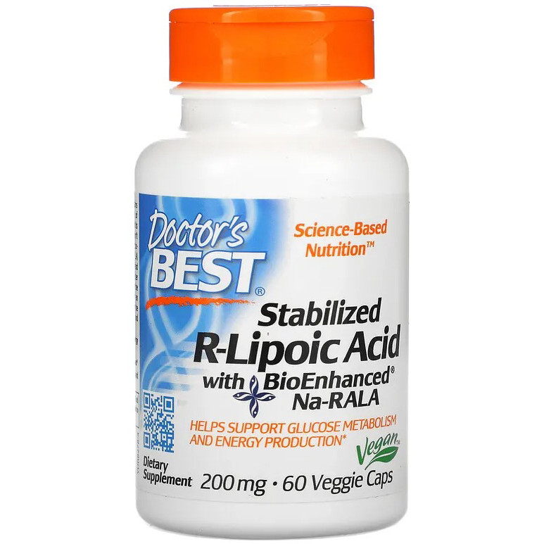 R-липоевая кислота Doctor's Best "Stabilized R-Lipoic Acid with BioEnhanced Na-RALA" 200 мг (60 капсул), фото 1