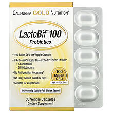 Пробіотики California GOLD Nutrition "LactoBif 100" 100 млрд КУО (30 капсул)