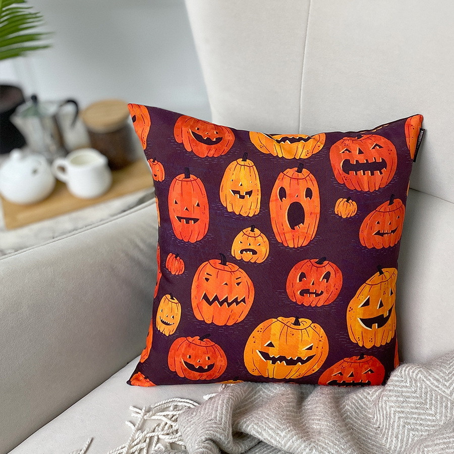 Подушка з принтом габардинова Гарбузи Хелловін 30x30 (3P_HAL005), фото 1