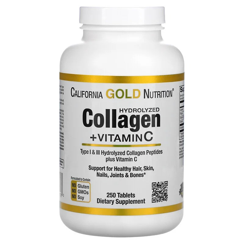 Гідролізований колаген California GOLD Nutrition "Hydrolyzed Collagen + Vitamin C" (250 таблеток)