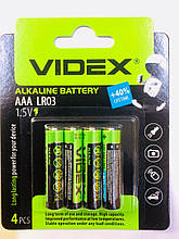 Videx Батарейка лужний LR03/AAA/ 4 штуки на блістері (48/720 шт/ св.)
