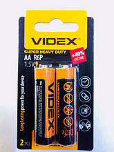 Батарейка сольова VIDEX R6P/AA/ 2 шт на блістері (40/1200 шт/ Святий)