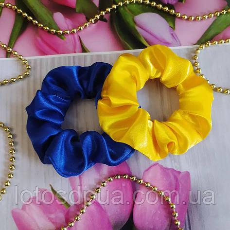 Резинка для волосся в українському стилі "Скранч шовк-сатин" (синій, жовтий, резинка на голову для жінок), фото 2