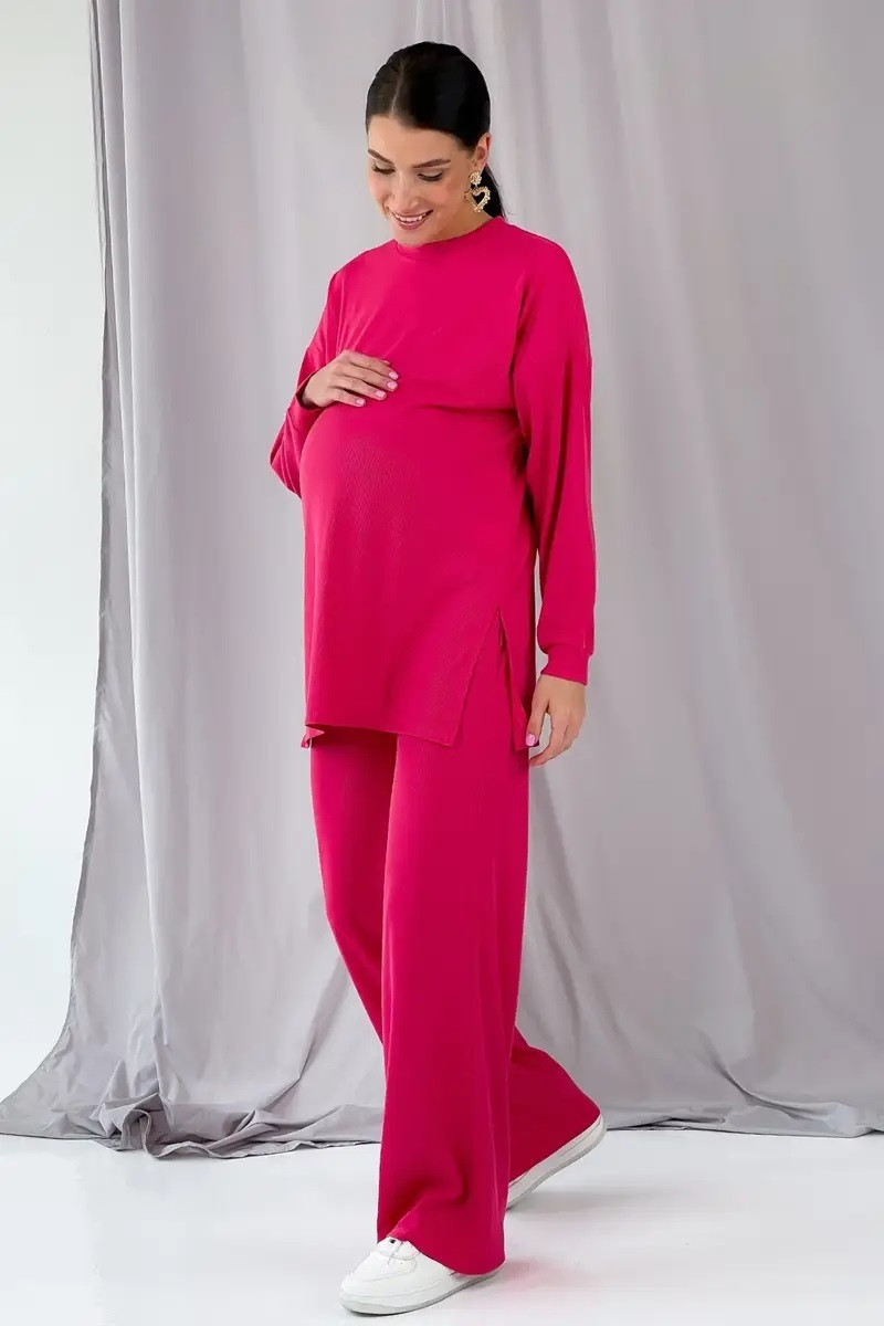 М'який однотонний спортивний костюм для вагітних oversize крою малиновий трикотажний, 5420138-1-М 42