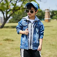 Очень стильный детский джинсовый пиджак с капюшоном. Унисекс. 90