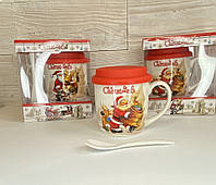 Подарочный набор "Merry Christmas" чашка с ложкой и силиконовой крышкой QF-592B