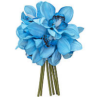 Орхидеи мини, искусственный букет цветов, 7 шт, 30 см, голубой, ткань, пластик (631345)