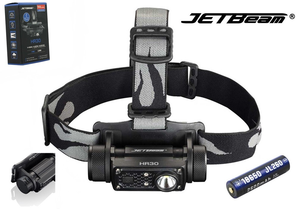 Налобний ліхтар JETBEAM HR30 Червоне світло + Акумулятор 18650 (950LM, Luminus SST40 N5, USB-C, IPX7), фото 1
