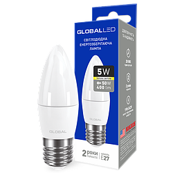 LED лампа GLOBAL C37 CL-F 5W мягкий свет 220V E27 AP (1-GBL-131) (NEW)