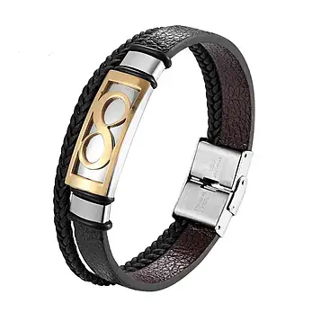 Браслет шкіряний "Infinity" 18,5 см. Gold