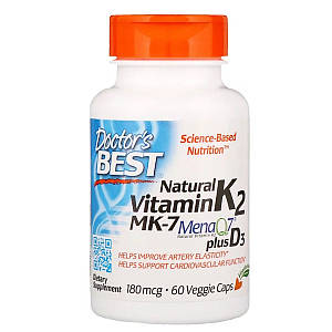 Витамин К2 с D3, Vitamin K2 plus Vitamin D3, Doctor's Best, 180 мкг, 60 капсул