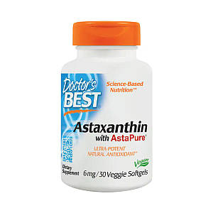 Астаксантин,  Astaxanthin AstaPure, Doctor's Best, 6 мг, 30 капсул