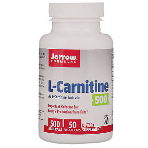 L-карнитин 500, 500 мг, L-Carnitine, Jarrow Formulas, 50 вегетарианских капсул