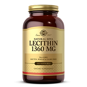 Лецитин Неотбеленный 1360 мг, Natural Soya Lecithin, Solgar, 100 желатиновых капсул