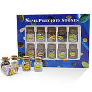 Набір натуральних мінералів (крихта) у пляшечках, колекція натурального каміння з 10 варіантів.