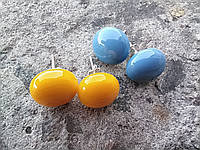 Сет 2 пари сережки- цвяшки скляні жовті та блакитні / серьги-гвоздики стеклянные желтые и голубые