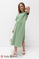 Базовое платье-футболка для беременных и кормящих SINDY DR-22.173 зеленое, размер 46