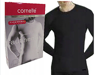 Мужская хлопковая термо футболка с начесом черного цвета cornette 214 Thermo Plus В Большом размере