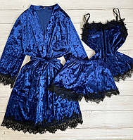 Женский велюровый комплект халат и пижама XL размер