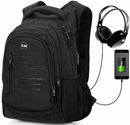 Рюкзак шкільний підлітковий для хлопчика ортопедичний з USB порт 5-11 клас чорно-серий SkyName 90-129, фото 2