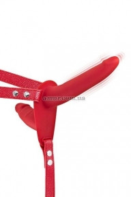 Подвійний страпон із вібрацією Fetish Tentation Vibrating Strap-On with Double Dildo, червоний