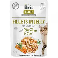 Влажный корм для котов пауч филе в желе треска и форель Brit Care Cat pouch 85 г