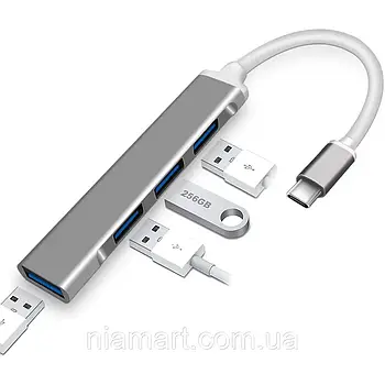 Хаб (концентратор) Dellta З-809 USB TYPE C на 4 USB 3.0 Silver